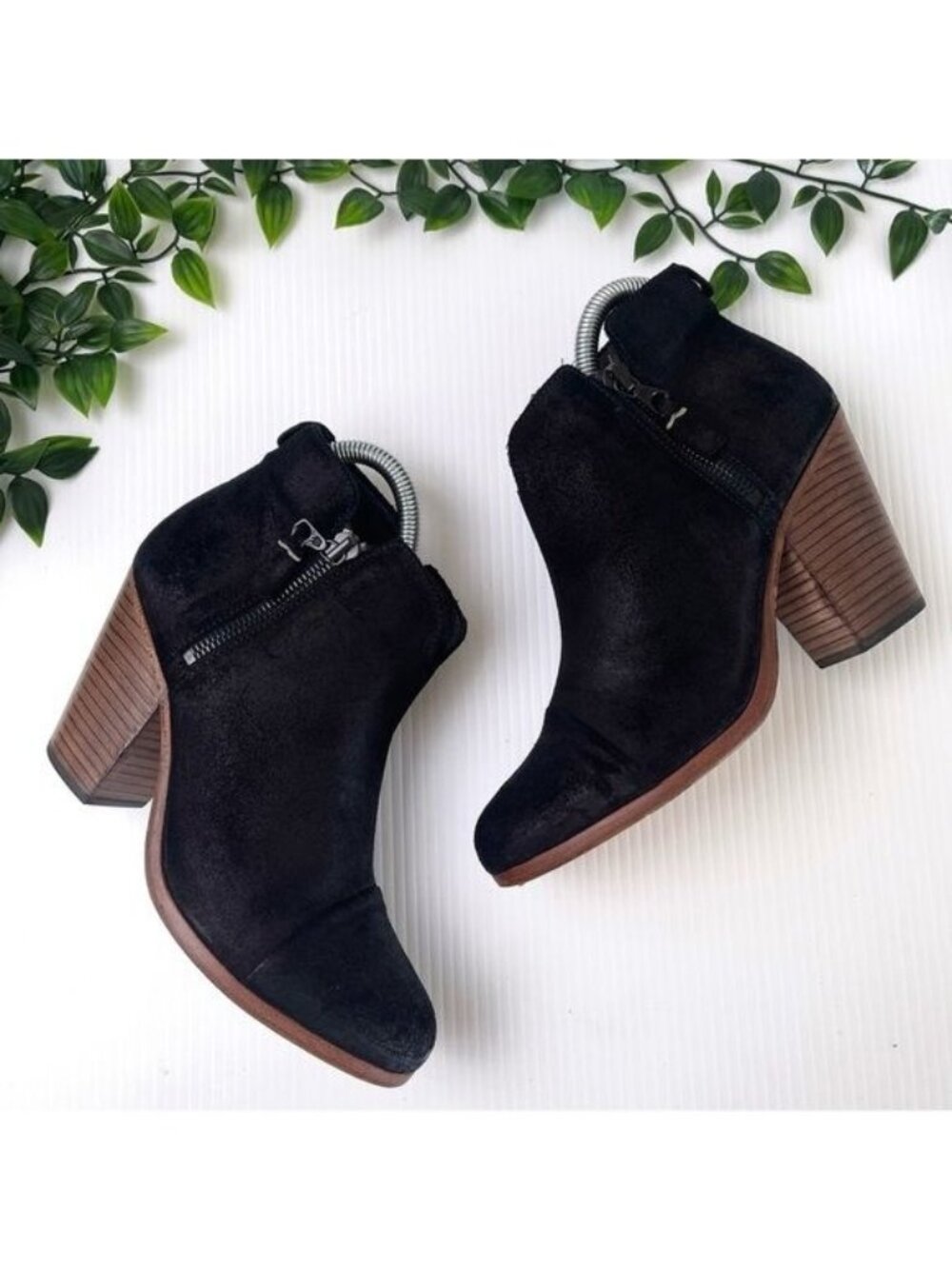 RAG & BONE MARGOT SIDE-ZIP ANKLE BOOTS BLACK SUEDE SIZE 37 HIGH HEEL BOOTS 7